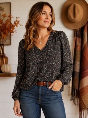 Reitmans Floral Crinkle Blouse | Puff Sleeve | Size Medium | Fall